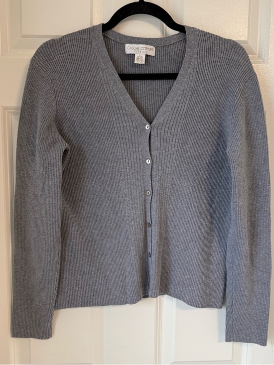 Coastal corner Sweaters - Vtg Coastal Corner Sweater Grey Cotton Button Front Ribbed Cardigan Sz L Office